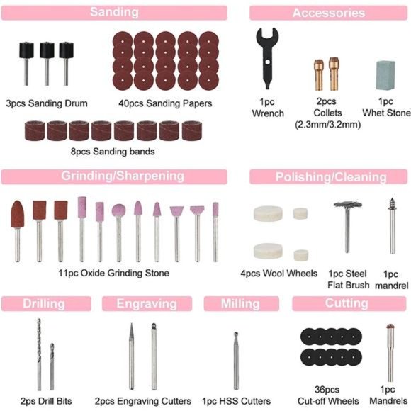 Pink 12V Cordless Rotary Tool Kit, 5 Variable Speeds, Powerful Engraver, Sander - Picture 2 of 6